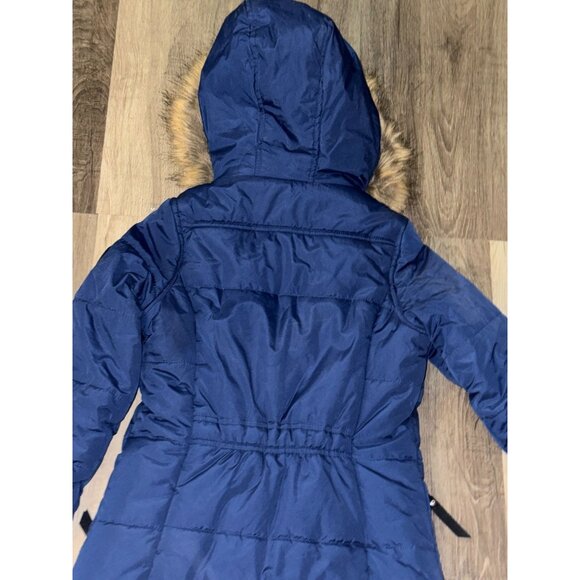 Hawke & Co Outfitter Blue Parka Coat With Faux Fur Hood Size 7/8 - Picture 7 of 8